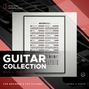 Bass Guitar Scales Chart Poster, Bass Scales/Modes Print, Student Poster, Music Education, Common Scales, Fretboard Notes, Printable Art