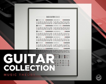 Bass Guitar Scales Chart Poster, Bass Scales/Modes Print, Student Poster, Music Education, Common Scales, Fretboard Notes, Printable Art