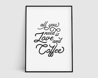 Love & Coffee Art Print, Printable Digital Art, Kitchen Wall Decor, Coffee Lover Art, Coffee Printable Decor, Digital Download, Coffee Gift