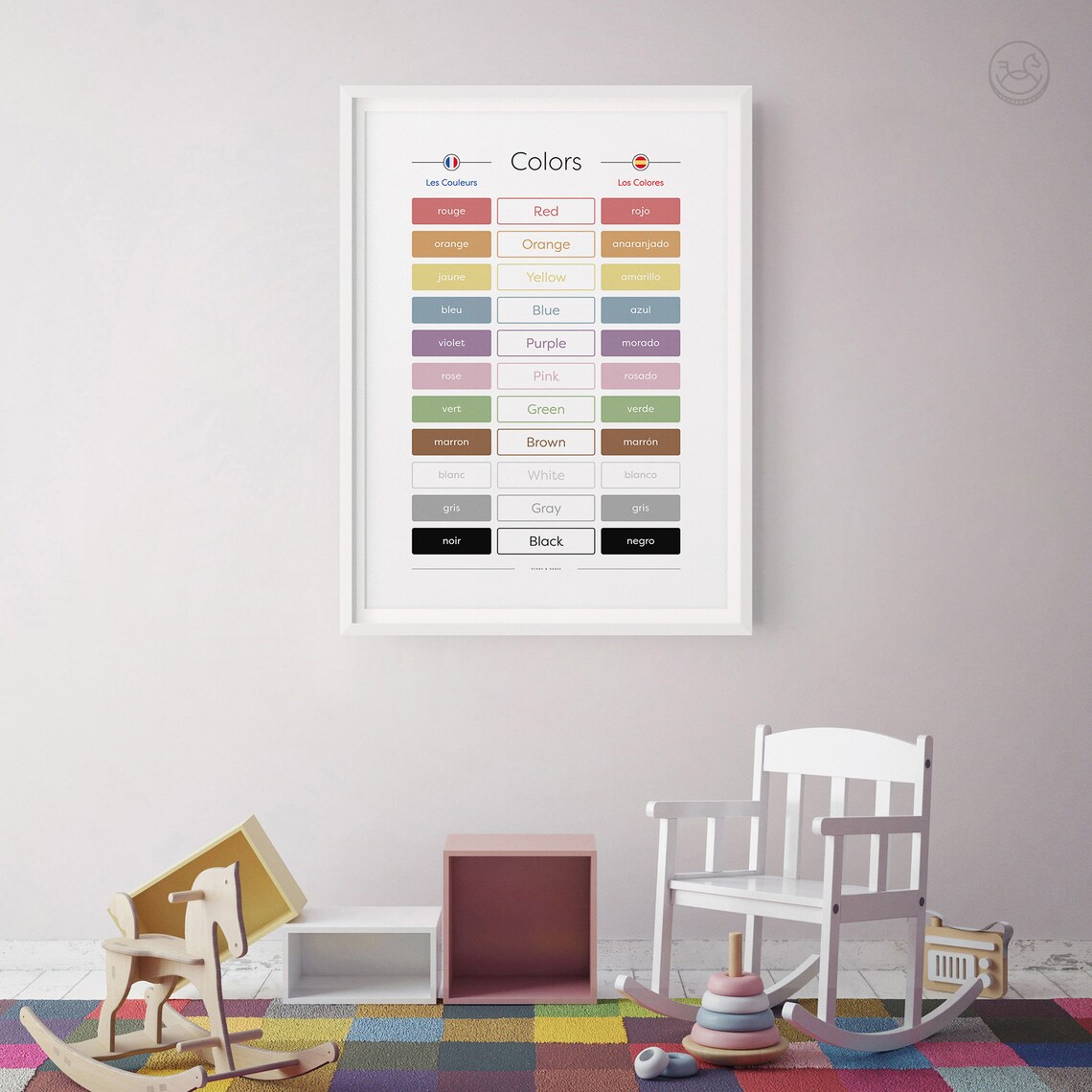 Colors Languages Educational Print, French, Spanish, Colour Names Art ...