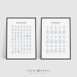 Complete Laundry Room Guide 2 Print Set, Printable Wall Art, Laundry Room Signs, Laundry Symbols, Laundry Room Decor, Stain Removal Guide