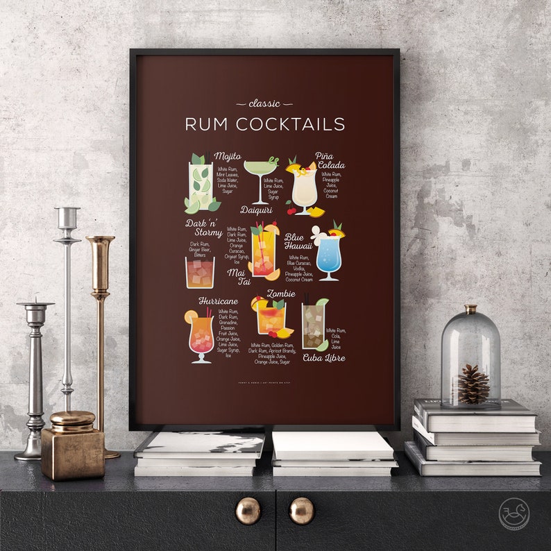 Rum Cocktails Recipe Print Classic Cocktail Print Cocktail | Etsy