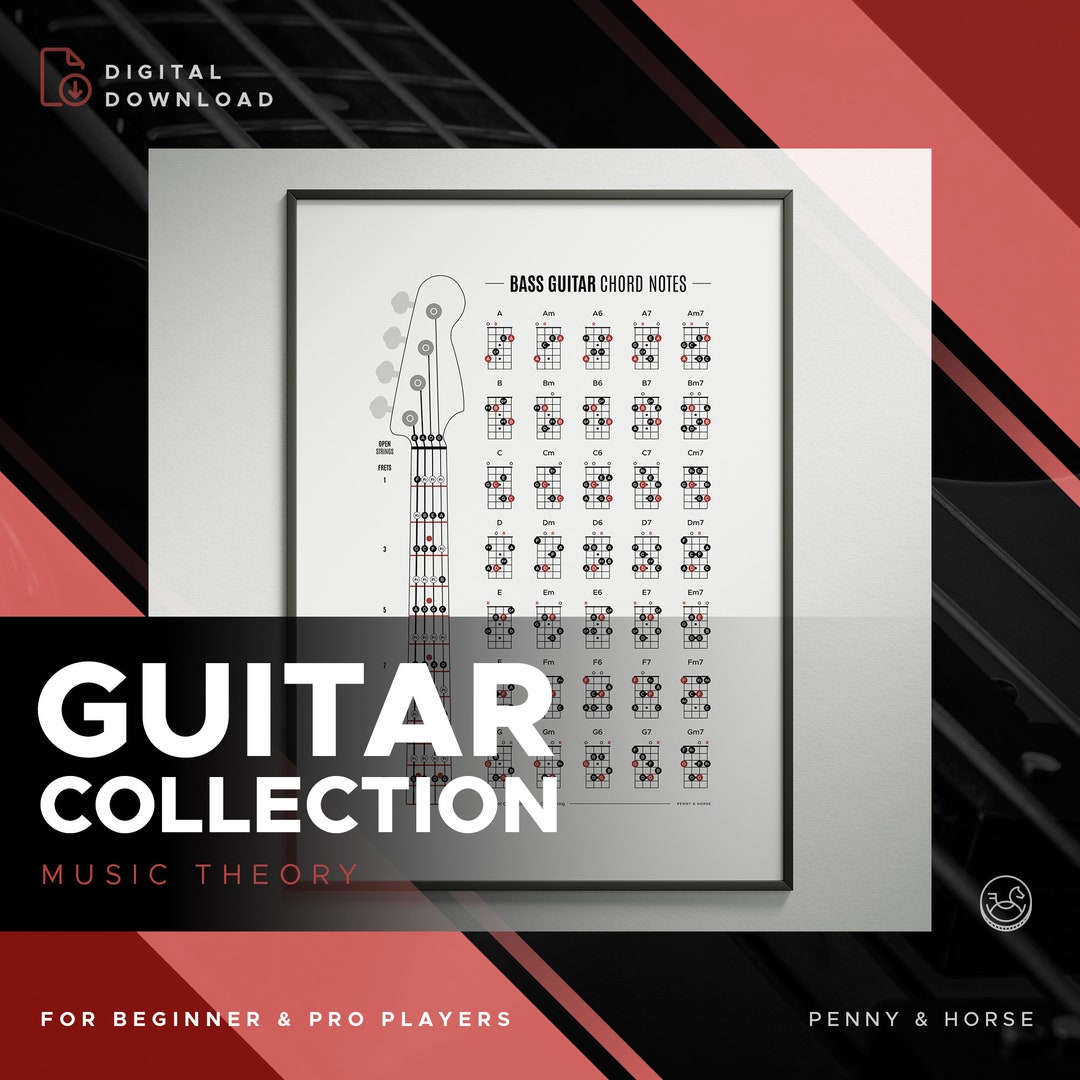 Bass Guitar Chord Notes &amp; Fretboard Poster, Bass Chords Reference ...
