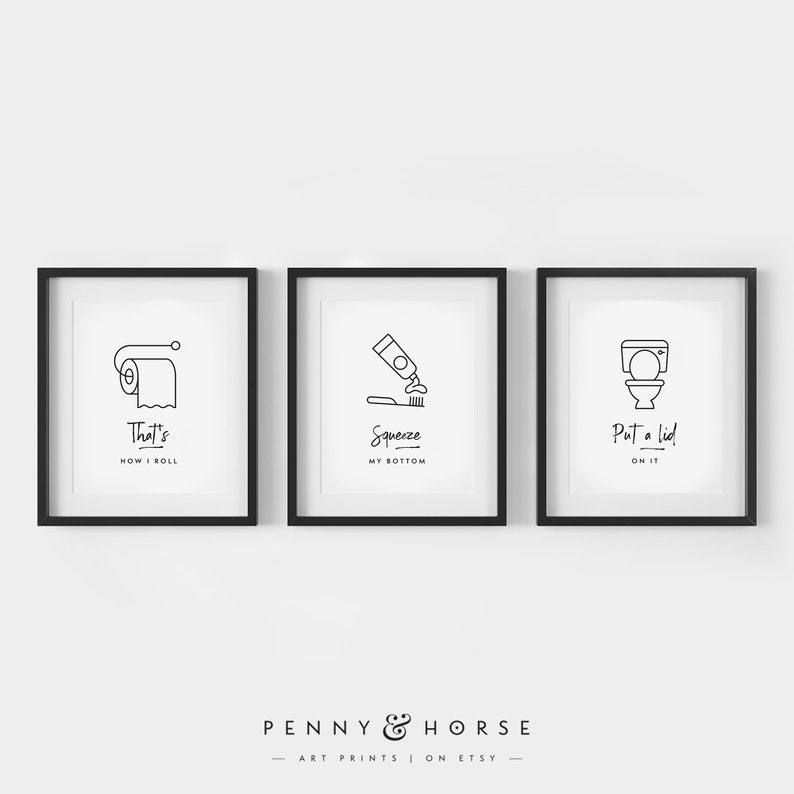 Bathroom 3 Print Set Minimal Funny Wall Art Bathroom Wall Etsy UK