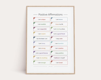 Positive Affirmations Print for Kids: Educational Wall Art (Digital Download)