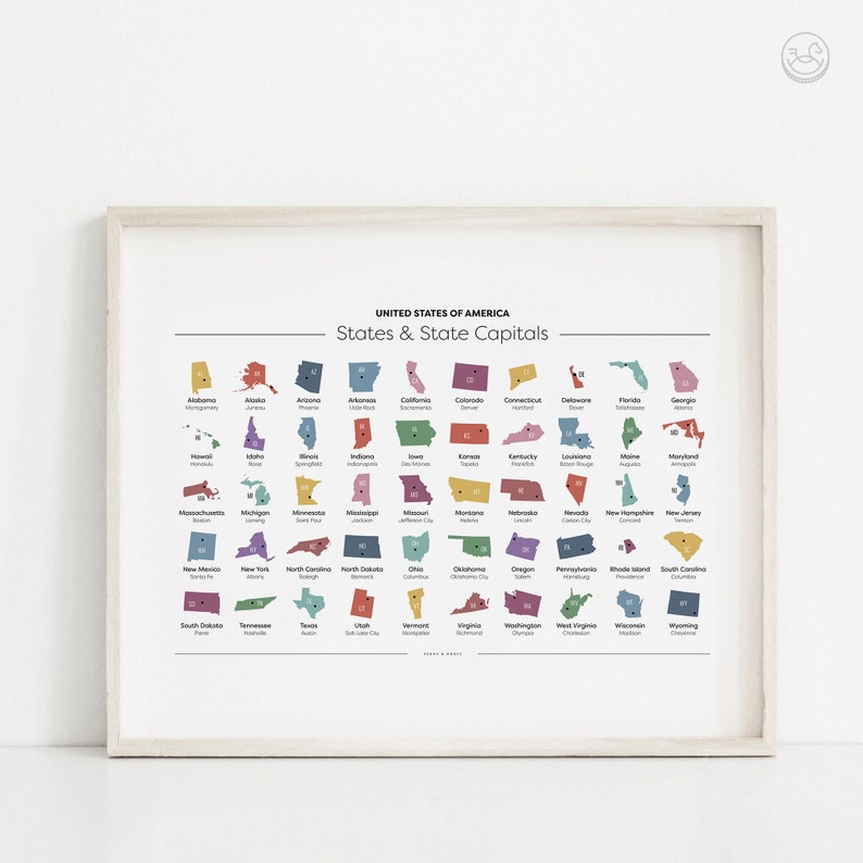 USA States and Capitals Poster, Classroom/homeschool 50 US States ...