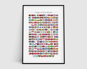 Flags of the World Art Print, Educational Wall Art, Classroom World Country Flags Poster, Countries Chart, Nations National Countries Flags