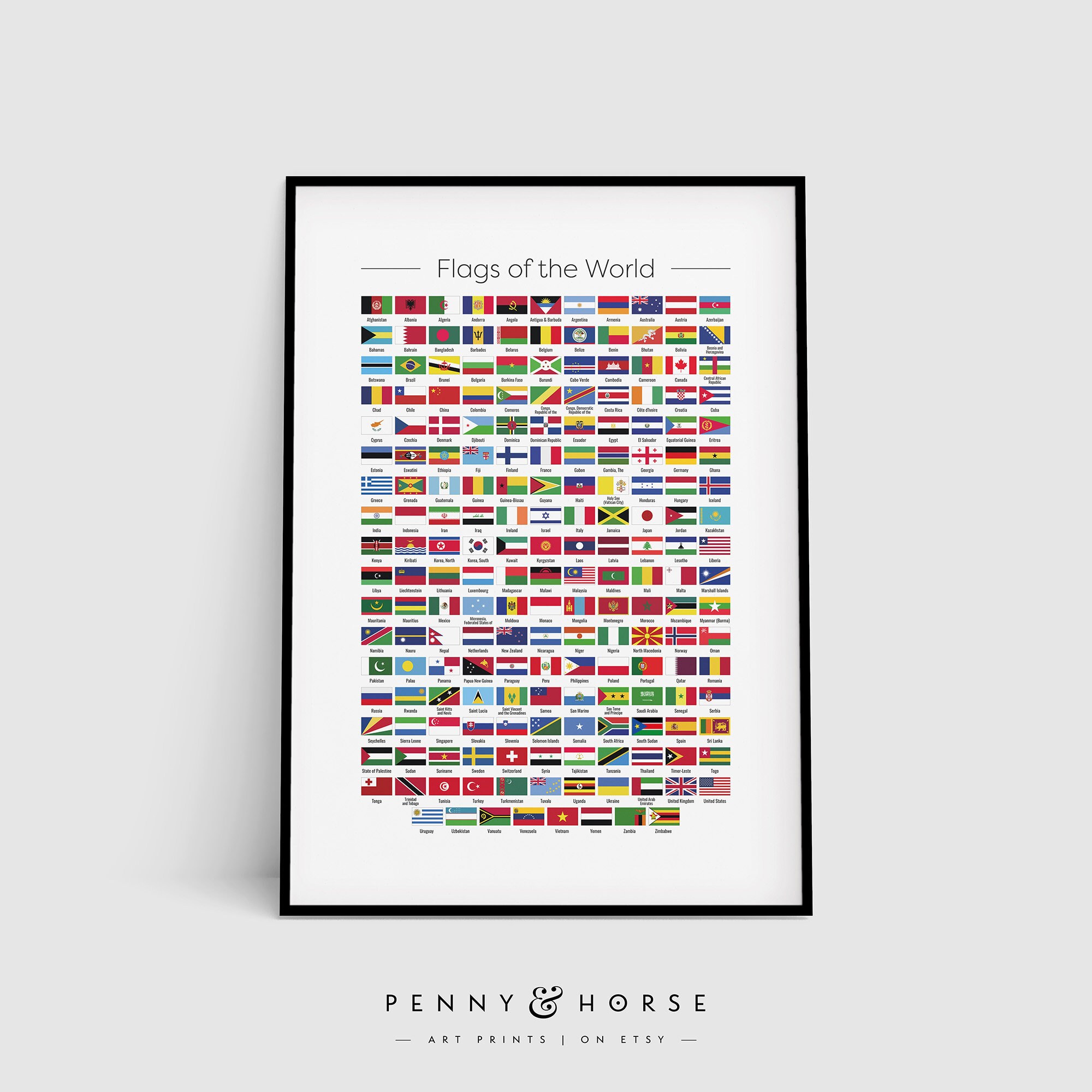 Flags Of The World Art Print Educational Wall Art Classroom Etsy