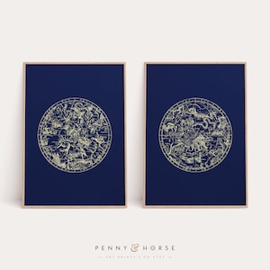 Jahrgang blau Konstellation Druck gesetzt, moderne, Süd - nördlichen Hemisphäre, digitaler Download, 2 Set, Astronomie, Astrologie Dekor, druckbare