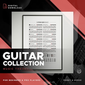 Five String Bass Guitar Scales Chart, Bass Scales/Modes Print, Student Poster, Music Education, Common Scales, Fretboard Notes, Printable