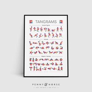 Tangram Puzzle Poster, Matematica, Forme, Geometry Learning Poster, Nursery, Kids Room, Teacher Printable Art, Classroom Instant Download