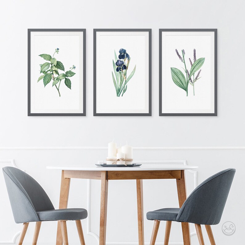 Minimal Floral Print Set Set of 3 Vintage Flowers Art Etsy
