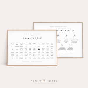 French Laundry Room 2 Print Set, Guide du Linge, Enlèvement des taches, Buanderie, Printable, Laundry Wall Decor, Laundry Symbols Care Guide