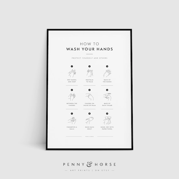 Wash Your Hands Printable Sign, Minimal Bathroom Sign, Restroom Poster, How To Wash Hands, Virus, Infection, Hand Washing Bathroom Guide