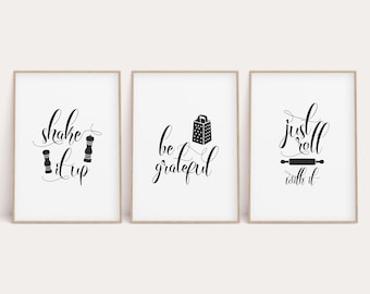 Kitchen Inspirational Print Set, Printable Kitchen Art, Funny Wall Art, Kitchen Signs, Kitchen Wall Art Set, Set of 3, Kitchen Cook Gift