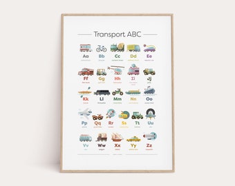 Transport Alphabet Print, Vehicle Print, Alphabet Wall Art, Transport Poster, Printable Alphabet, Printable Kids, Nursery, Playroom Wall Art