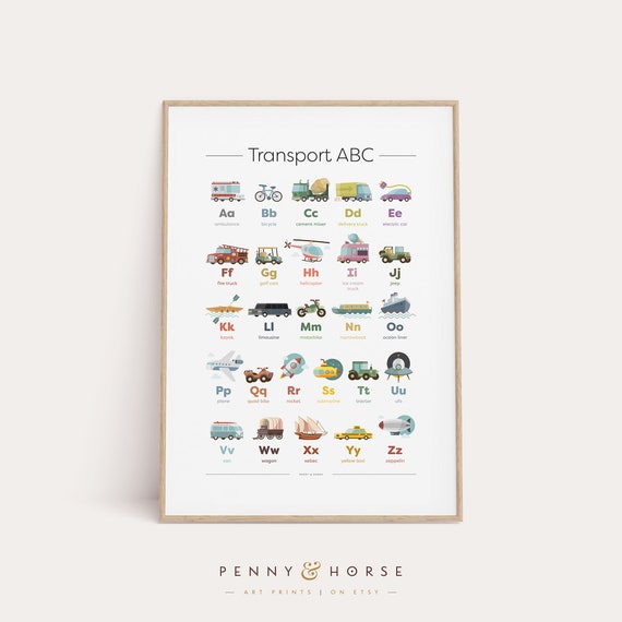 Transport Alphabet Print, Vehicle Print, Alphabet Wall Art, Transport Poster, Printable Alphabet, Printable Kids, Nursery, Playroom Wall Art