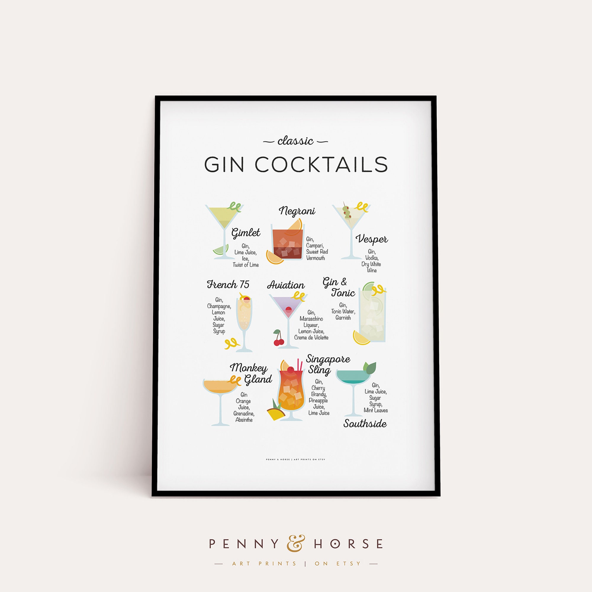 Gin Cocktails Recipe Print Cocktail Classics Print Cocktail Etsy UK