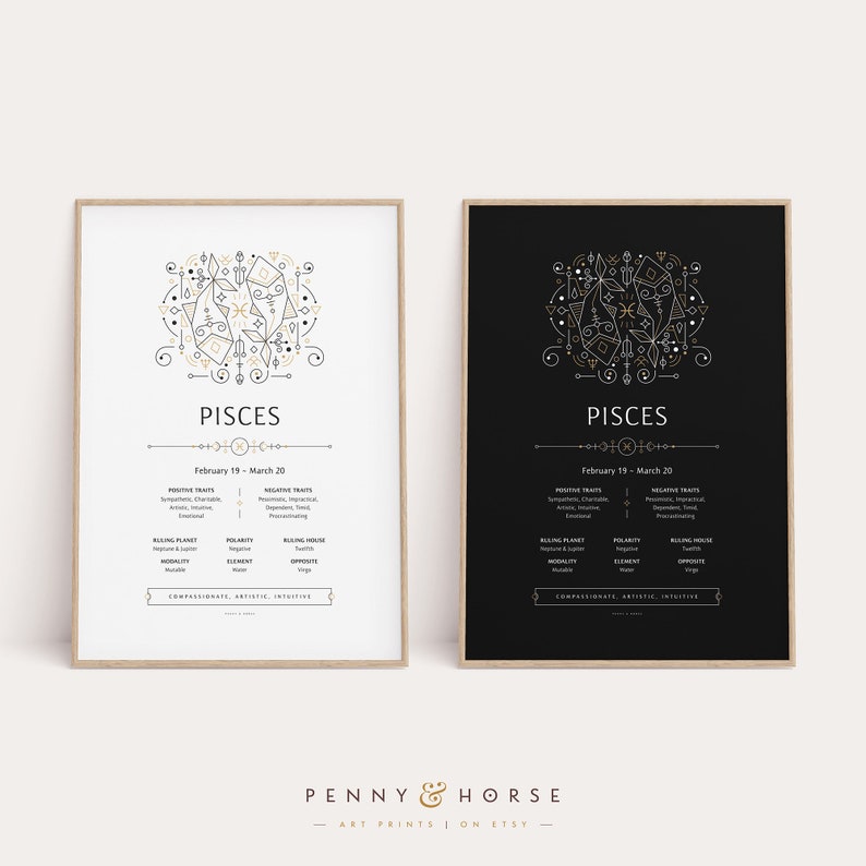 Pisces Modality Pisces Ornate Zodiac Print, Zodiac Gift, Pisces Printable, Zodiac Art ...