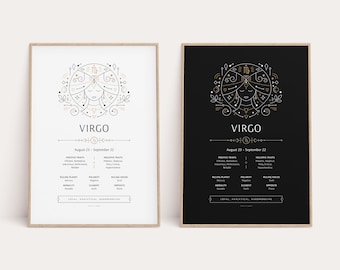 Virgo Ornate Zodiac Print, Zodiac Gift, Virgo Printable, Zodiac Art Print, Zodiac Wall Decor, Zodiac Explained, Astrology Digital Print