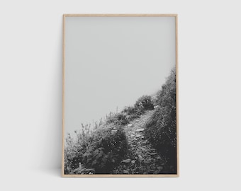 Fotografia de trilha na montanha: arte de parede em preto e branco (download digital)