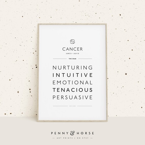 Cancer Zodiac Traits Print, Zodiac Gift, Cancer Printable, Zodiac Dates Wall Decor, Zodiac Explained, Astrology Digital Print