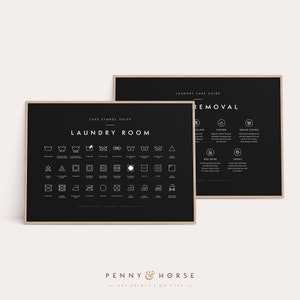 Laundry Room 2 Print Set, Printable Art, Laundry Wall Decor, Laundry Symbols Guide, Laundry Care, Laundry Room Art, Stain Removal, Dark