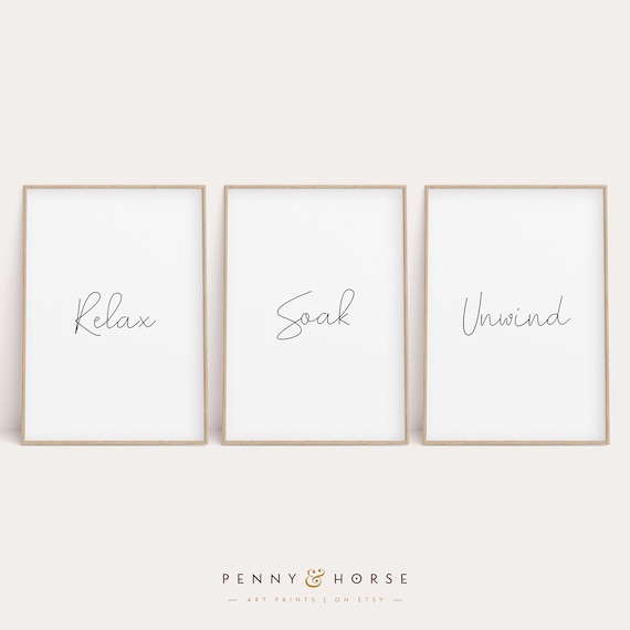 Printable Bathroom Signs, Relax Soak Unwind, Bathroom Art Prints, Set of 3 Prints, Printable Art, Rustic Bathroom Sign, Bath Wall Art