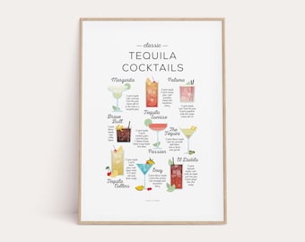 Tequila Cocktails Recipe Art Print: Kitchen & Bar Decor (Digital Download)