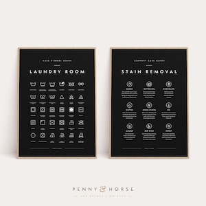 Laundry Room 2 Print Set, Printable Art, Laundry Wall Decor, Laundry Symbols Guide, Laundry Care, Laundry Room Art, Stain Removal, Dark
