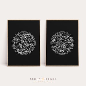 Jahrgang dunklen Konstellation Druck gesetzt, moderne, Süd - nördlichen Hemisphäre, digitaler Download, 2 Set, Astronomie, Astrologie Dekor, druckbare