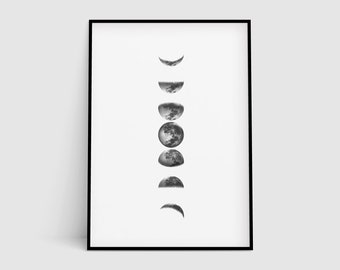 Lunar Phases Art Print: Moon Poster, Celestial Wall Decor (Digital Download)