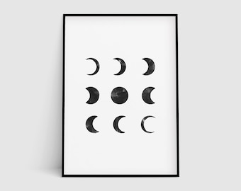 Moon Phases Wall Art, Moon Phases Print, Moon Poster, Moon Phase Wall Art, Moon Phase, Minimalist, Abstract, Design, Printable Home Decor