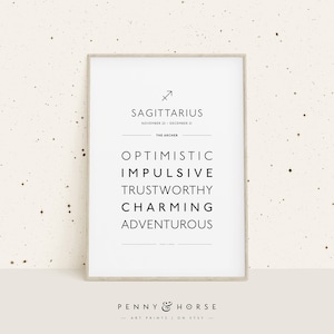 Sagittarius Zodiac Traits Print, Zodiac Gift, Sagittarius Printable, Zodiac Dates Wall Decor, Zodiac Explained, Astrology Digital Print