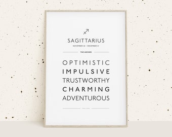 Sagittarius Zodiac Traits Print, Zodiac Gift, Sagittarius Printable, Zodiac Dates Wall Decor, Zodiac Explained, Astrology Digital Print