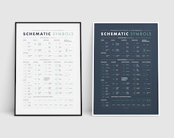 Common Schematic Symbols Print, Electrical Electronics Poster, Engineer Gift Ideas, Engineer Reference Chart, Components Diagram, Printable