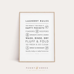Laundry Rules Printable Art, Digital Download, Laundry Wall Decor, Laundry Room Signs, Laundry Symbols, Laundry Room Art, Instant Download