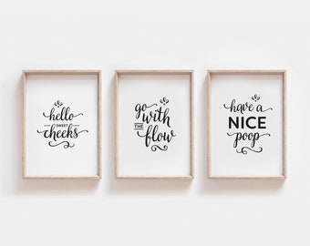 Set of 3 Bathroom Prints, Bathroom Wall Decor, Funny Bathroom Prints, Digital Download, Bathroom Wall Art, Printable Wall Art Set