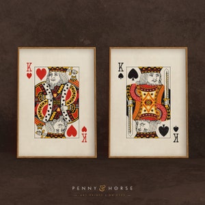 Kings playing card stampe, his e his Wall Art, stile vintage, set di 2 stampe, decorazione della parete, download digitale, arredamento retrò, arte stampabile