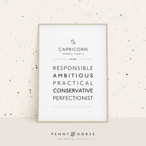 Capricorn Zodiac Traits Print, Zodiac Gift, Capricorn Printable, Zodiac Dates Wall Decor, Zodiac Explained, Astrology Digital Print
