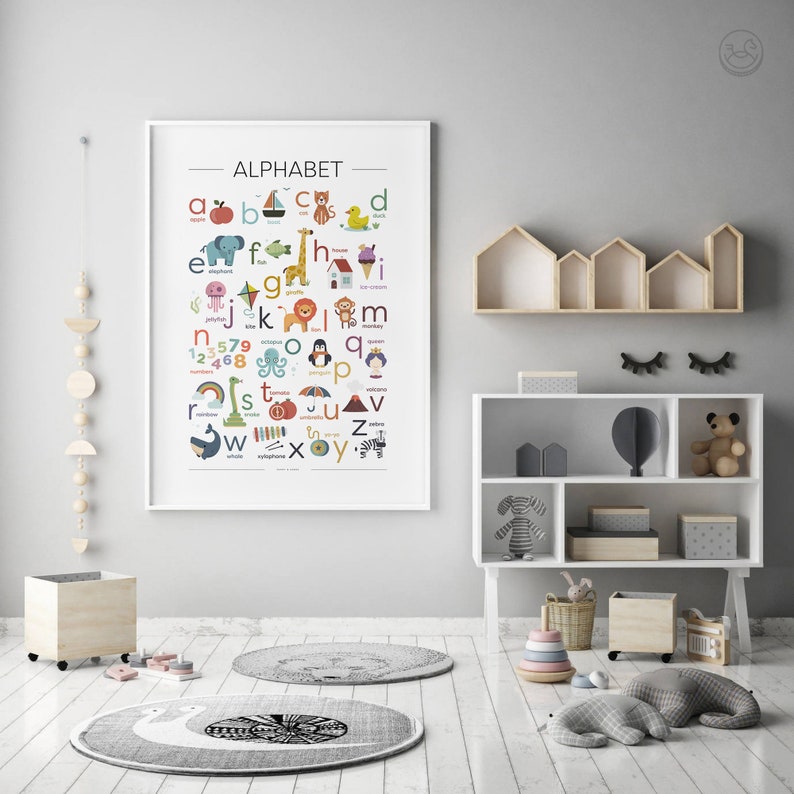 Alphabet Print, Kids Educational Print, Alphabet Wall Art, Alphabet Poster, Printable Alphabet, Printable Kids, Nursery, Playroom Wall Art image 2