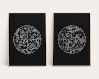 Konstellation Druck Set, Vintage, Süd - nördlichen Hemisphäre, digitaler Download, 2, Astronomie Druck, Astrologie, druckbare