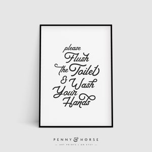 Flush The Toilet, Wash Your Hands, Bathroom Printable Art, Bathroom Wall Decor, Wash Hands Printable, Digital Bathroom Art, Instant Download