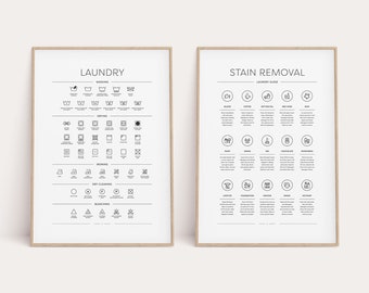 Laundry Room 2 Print Set, Symbols/Stains Guide, Printable Laundry Art, Laundry Room Sign, Stain Removal, Laundry Room Decor, Wash, Dry, Iron