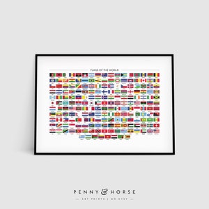 Póster de banderas del mundo, arte mural educativo, gráfico de países, impresión de banderas de países del mundo para el aula, arte de banderas de países nacionales de naciones