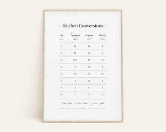 Simple Kitchen Conversion Chart, Kitchen Wall Decor, Cup Conversion Chart, Printable Kitchen Guide, Kitchen Wall Sign, Instant Download