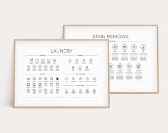 Laundry Room 2 Print Set, Symbols/Stains Guide, Printable Laundry Art, Laundry Room Sign, Stain Removal, Laundry Room Decor, Wash, Dry, Iron
