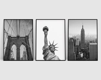 New York Architecture Print Set, Home Wall Art, Photography, Black and White, Wall Decor, Digital Download, Landmark Decor, Printable Art