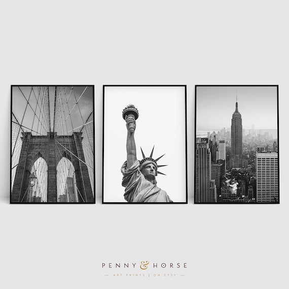 New York Architecture Print Set, Home Wall Art, Photography, Black and White, Wall Decor, Digital Download, Landmark Decor, Printable Art