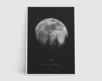 Moon Lunar Print, Moon Poster Art, Digital Download, La Luna Poster, Vintage Moon Print, Solar System Art, Celestial Print, Astronomy